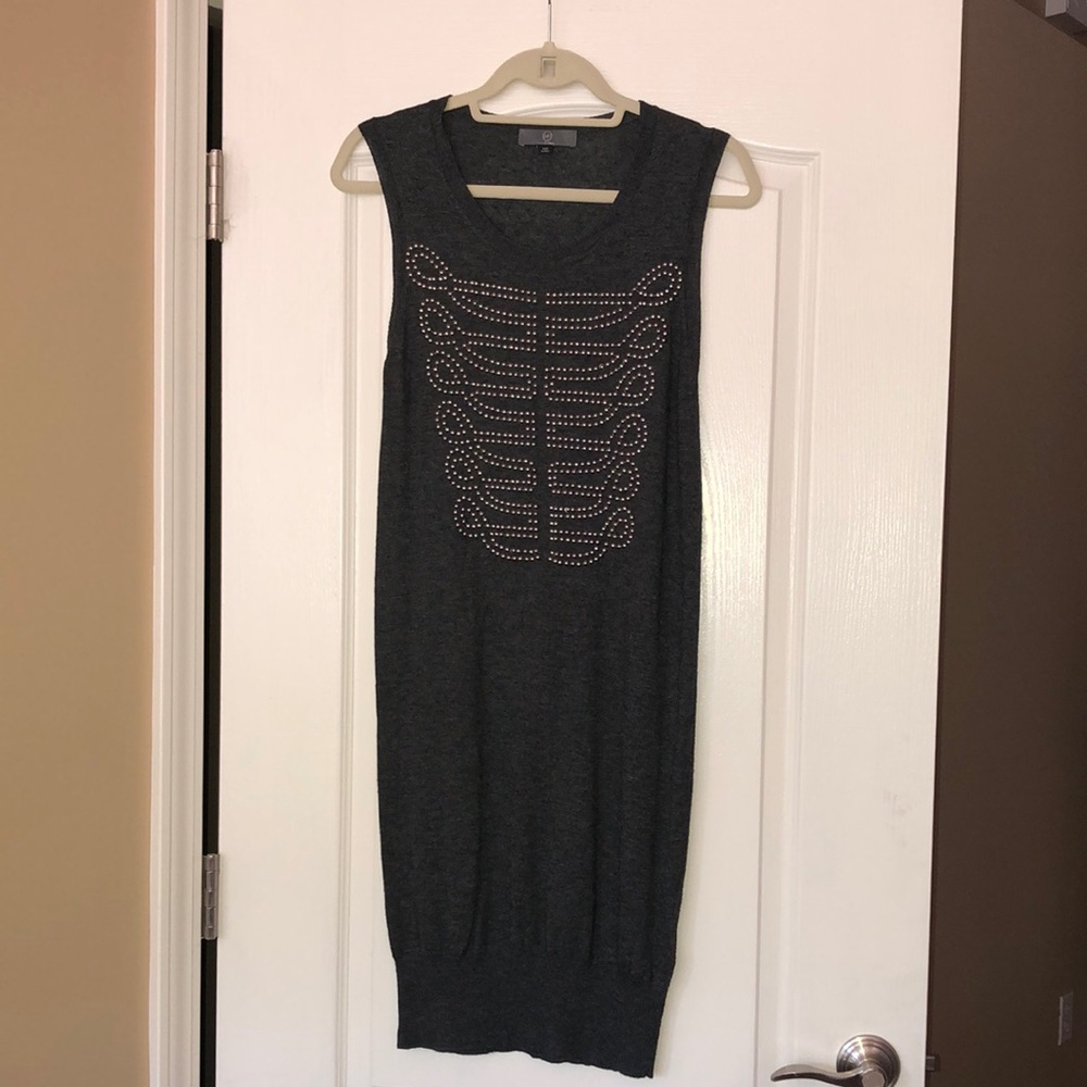 McQ Alexander McQueen Charcoal Silver Studded Sweater Tank Dress, Size Small.
